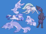 alternate_color ambiguous_gender blue_background feral group heart_(marking) leaf leaf_tail markings simple_background tail dokudrinker nintendo pokemon eevee eeveelution espeon generation_1_pokemon generation_2_pokemon generation_4_pokemon leafeon pokemon_(species) umbreon hi_res