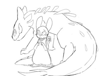 ambiguous_gender blush duo feral male tongue tongue_out sevstash rain_world videocult fan_character lizard_(rain_world) slugcat monochrome