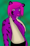 anthro clothing dress female fur green_background purple_body purple_fur simple_background solo stripes punnchy sai_(lovelymiyu) felid mammal pantherine tiger 2:3 hi_res