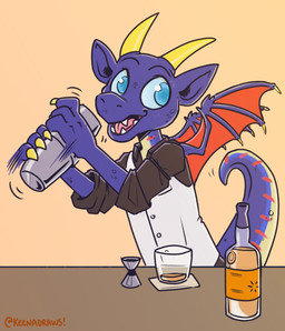 alcohol alcohol_bottle anthro bartender beverage blue_body blue_eyes blue_scales claws clothed clothing cocktail_shaker collared_shirt container cup dress_shirt drinking_glass finger_claws glass glass_container glass_cup horn jigger male markings membrane_(anatomy) membranous_wings open_mouth red_markings rolled_up_sleeves scales shirt shot_glass simple_background smile solo standing tail tapering_tail teeth tongue topwear vest wing_claws wings keenadraws european_mythology mythology aristoth dragon mythological_creature mythological_scalie scalie western_dragon 2023 absurd_res digital_drawing_(artwork) digital_media_(artwork) hi_res