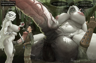 age_difference animal_genitalia animal_genitalia_on_humanoid animal_penis areola balls balls_on_face big_balls big_breasts big_penis black_hair blue_eyes bodily_fluids bracelet breasts broken_sword brown_clothing brown_fingerless_gloves brown_gloves brown_handwear clothed clothed_human clothed_male clothing container cup darkened_balls darkened_genitalia darkened_sheath dominant dominant_gynomorph dominant_humanoid dominant_intersex drinking_glass dripping duo equine_genitalia equine_penis erection facesitting fingerless_gloves fully_clothed fully_clothed_human fully_clothed_male genital_fluids genitals glass glass_container glass_cup glistening glistening_body glistening_skin gloves glowing glowing_eyes gradient_penis grey_balls grey_sheath gynomorph gynomorph_humanoid gynomorph_on_top hair handwear heart_symbol holding_container holding_cup holding_drinking_glass holding_melee_weapon holding_object holding_sword holding_weapon holding_wine_glass huge_balls huge_breasts huge_penis human_on_bottom human_on_humanoid humanoid_on_top humanoid_pointy_ears intersex intersex_humanoid intersex_on_top interspecies jewelry larger_gynomorph larger_humanoid larger_intersex long_hair looking_at_another male male_human male_on_bottom melee_weapon muscular_legs musk navel nipples not_furry nude nude_gynomorph nude_humanoid on_bottom on_top outdoor_nudity outside penis pink_penis pointy_ears precum precum_bubble precum_drip precum_on_face precum_on_penis precum_string saggy_balls scared shaking sheath sitting sitting_on_another size_difference sloshing_balls smaller_human smaller_male spread_legs spreading submissive submissive_human submissive_male sweat sweaty_balls sweaty_genitalia sword talking_to_another talking_to_partner text throbbing throbbing_balls throbbing_penis trembling vein veiny_penis weapon white_body white_breasts white_hair white_skin wine_glass younger_human younger_male meloune silvana_zatrias elf human humanoid mammal 2026 absurd_res digital_drawing_(artwork) digital_media_(artwork) english_text hi_res