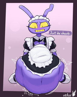 abdominal_bulge after_vore anthro apode belly big_belly blush bodily_fluids clothed clothing crossdressing dialogue duo legless maid_uniform male male_pred oral_vore purple_body same_size_vore serpentine sound_effects speech_bubble sweat text uniform vore nsfoxxw glitch_productions the_amazing_digital_circus jax_(tadc) draconcopode lagomorph leporid mammal naga rabbit english_text hi_res