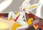 anthro blush bodily_fluids breasts bukkake cum cum_on_body cum_on_chest duo ejaculation female genital_fluids genitals handjob male male/female penile pussy sex size_difference small_breasts small_dom_big_sub spread_legs spreading vaginal_fluids kamperkiller_(artist) nintendo pokemon cayenne_(kamperkiller) dram_springfeald canid canine cinderace fox generation_8_pokemon lagomorph leporid mammal pokemon_(species) rabbit hi_res