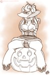 anthro areola breasts clothed clothing female food fruit fur hair hat headgear headwear holidays hooves jack-o'-lantern magic_user nipples plant pumpkin simple_background sitting_on_pumpkin smile solo witch drxii halloween neopets sophie_the_swamp_witch bovid caprine deer ixi_(neopets) mammal neopet_(species) new_world_deer 2019 2:3 digital_media_(artwork) hi_res