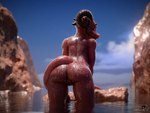 anthro arched_back butt cloud day droplets female from_behind_position genitals green_eyes horn light looking_at_viewer low-angle_view nude outside pussy rear_view red_body rock scales sea sex sky smile solo spikes standing standing_doggystyle sunlight tail water wet wide_hips deadair3d anshi kobold scalie 2025 3d_(artwork) 4:3 digital_media_(artwork) hi_res