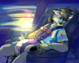 ageplay anthro beverage car_seat clean_diaper clothed clothing detailed_background diaper eyes_closed fur grey_body grey_fur juice_(beverage) juice_box male object_in_mouth pacifier pacifier_in_mouth roleplay shirt sitting sleeping solo topwear wearing_diaper pawgyle canid canine canis mammal wolf hi_res