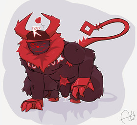 2_horns 4_fingers anthro areola armpit_hair backsack balls bodily_fluids body_hair brown_body brown_fur claws clothing crouching fingers front_view fur genital_fluids genitals hat hat_only headgear headgear_only headwear headwear_only heart_symbol hooves horn humanoid_genitalia humanoid_penis leaking leaking_precum looking_at_viewer male mostly_nude multicolored_body multicolored_fur neck_tuft nipples penis precum pubes red_body red_claws red_fur simple_background slightly_chubby slightly_chubby_male solo tail tuft aimskull forsaken_(roblox) guest_666_(forsaken) demon mammal monster unknown_species 2025 hi_res signature nonbinary_(lore)