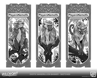 4_toes ambiguous_feral ambiguous_gender banner beard black_body black_fur black_tongue branch claws company_logo company_name empty_eyes eyebrows facial_hair feet feral forest fur gradient_background grey_body grey_face grey_fur grey_nose grey_sclera grey_tail group leg_markings light long_fangs long_tail looking_at_viewer looking_down markings mouth_closed multicolored_body multicolored_fur on_branch open_mouth outside paws plant quadruped simple_background sitting tail text toe_claws toes tongue tree trio unibrow white_background white_beard white_body white_claws white_eyebrows white_eyes white_facial_hair white_fur white_markings byanka_li mariana_livraes highguard_(game) felid feline haplorhine mammal mandrillion_(highguard) monkey old_world_monkey primate 2026 artist_collaboration concept_art digital_drawing_(artwork) digital_media_(artwork) english_text greyscale hi_res lighting monochrome multiple_images official_art shaded url