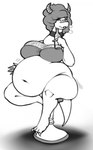 3_toes 5_fingers alcohol anthro barefoot belly belly_overhang beverage beverage_bottle big_belly bottle bottomless bra bra_only breasts bubble claws clothed clothing collar container feet female fingers fishnet_clothing fishnet_topwear furniture hair holding_beverage holding_bottle holding_container holding_object horn huge_belly navel obese obese_anthro obese_female overweight overweight_anthro overweight_female simple_background sitting solo stool tail toe_claws toes topwear underwear underwear_only white_background pewbutt mythology dragon mythological_creature mythological_scalie scalie 2014 black_and_white hi_res monochrome