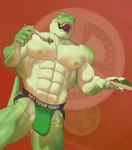 abs anthro biceps big_biceps big_muscles big_pecs bulge clothed clothing cutlery detailed_bulge food fork fruit genital_outline green_body green_scales grin holding_fork holding_plate jockstrap jockstrap_only kitchen_utensils latissimus_dorsi lettuce looking_at_viewer male multicolored_body multicolored_scales muscular muscular_male nipples obliques open_mouth pecs penis_outline plant plate raised_tail scales simple_background smile solo tail tan_body tan_scales teeth tomato tools topless two_tone_body two_tone_scales underwear underwear_only vegetable ripped-saurian dinosaur prehistoric_species reptile scalie theropod tyrannosaurid tyrannosauroid tyrannosaurus tyrannosaurus_rex 3d_(artwork) digital_media_(artwork) hi_res