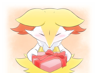 ambiguous_anthro ambiguous_gender anthro arm_tuft biped blessed_image blush blush_lines bow_ribbon cheek_tuft chest_tuft ears_down eyes_closed facial_tuft front_view fur furrowed_eyebrows gift gradient_background heart_box holidays inner_ear_fluff multicolored_body multicolored_fur nude nude_ambiguous nude_anthro orange_body orange_fur orange_nose pivoted_ears pointy_ears prick_ears shoulder_tuft simple_background snout solo standing tuft white_body white_fur yellow_body yellow_fur kemonobito nintendo pokemon valentine's_day braixen canid generation_6_pokemon mammal pokemon_(species) 2019 4:3 cel_shading digital_drawing_(artwork) digital_media_(artwork) half-length_portrait japanese_description portrait shaded translated_description