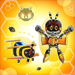 aircraft airplane antennae_(anatomy) anthro black_antennae black_mouth black_nose black_sclera machine male open_mouth open_smile orange_body orange_wings raised_arm simple_background smile striped_antennae stripes vehicle wings yellow_antennae yellow_background yellow_eyes book_subtraction hasbro sega sonic_the_hedgehog_(series) takara_tomy transformers charmy_bee arthropod bee hymenopteran insect living_machine living_vehicle robot robot_anthro 1:1 2026 alternate_version_at_source colored crossover digital_media_(artwork) hi_res shaded