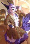 5_fingers anthro biped bulge clothed clothing fingers fur hair male open_mouth solo erikadent roshan_(prefirescatter) felid feline mammal hi_res