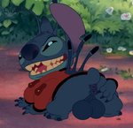 2_anuses 4_arms alien antennae_(anatomy) anus balls big_balls big_ears big_nose black_eyes blue_balls blue_body blue_fur blue_nose bottomless butt clothed clothing disney experiment_(lilo_and_stitch) feral fur genitals grin hi_res lilo_and_stitch looking_at_viewer looking_back male monocerus multi_anus multi_arm multi_limb on_model open_mouth outside paws presenting presenting_anus presenting_hindquarters screencap screencap_background smile solo spread_butt spreading stitch_(lilo_and_stitch) watermark
