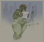 animal_genitalia anthro balls blue_background blush blush_lines collar embarrassed eyewear fully_sheathed genitals glasses holding_object holding_sign humiliation humiliation_fetish leash leashed_collar male overweight overweight_male public public_humiliation public_nudity sheath sign simple_background slightly_chubby slightly_chubby_anthro solo standing submissive submissive_anthro submissive_male tan_background thick_thighs wearing_glasses blushing_yokai tobias_weatherby canid canine canis domestic_dog mammal