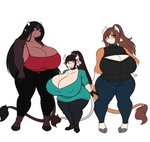 anthro big_breasts breasts cleavage cleavage_cutout clothed clothing cutout female group huge_breasts keyhole_turtleneck short_stack size_difference sweater topwear turtleneck jwinkz abby_(jwinkz) summer_(jwinkz) violet_(jwinkz) bovid bovine cattle mammal absurd_res hi_res