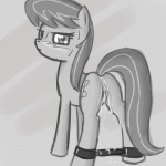 1:1 2011 anus bdsm black_hair blush bodily_fluids bondage bound butt cleft cum cutie_mark earth_pony equid equine eyelashes female feral friendship_is_magic genital_fluids genitals grey_body hair hasbro horse long_hair looking_at_viewer looking_back mammal monochrome my_little_pony octavia_(mlp) pony pussy quadruped restraints simple_background sirachanotsauce solo spreader_bar submissive submissive_female tail