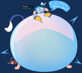 air_inflation belly big_belly blue_belly bodily_fluids dialogue hose hose_inflation huge_belly hyper hyper_belly hyper_inflation inflation motion_lines simple_background sweat text transparent_background bloatable beastieball digs_(bloatable) bandicoot beastie_(species) bildit mammal marsupial 2025 alpha_channel english_text