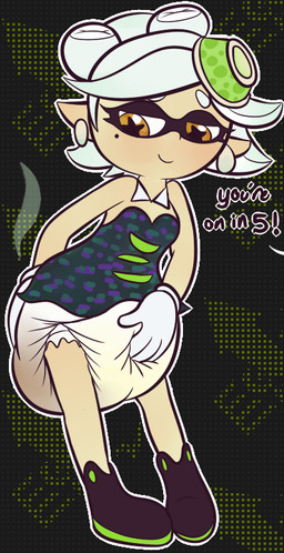 big_diaper bodily_fluids clothed clothing diaper feces female genital_fluids hair markings mole_(marking) offscreen_character scatplay smile soiled_diaper soiling solo unclean_diaper urine used_diaper watersports wearing_diaper wet_diaper wetting white_hair tenerius nintendo splatoon marie_(splatoon) animal_humanoid aquatic aquatic_humanoid cephalopod cephalopod_humanoid humanoid inkling mollusk mollusk_humanoid digital_media_(artwork) full-length_portrait portrait source_request