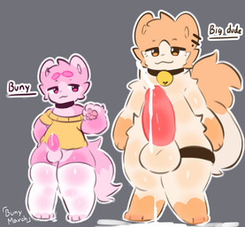 anthro balls bell bell_collar big_penis bodily_fluids clothed clothing collar cum cum_drip cum_on_ground cumshot dripping duo ear_piercing ejaculation erection eyewear eyewear_on_head femboy fur genital_fluids genitals glasses glasses_on_head grey_background half-closed_eyes huge_penis humanoid_genitalia humanoid_penis hyper hyper_genitalia hyper_penis legwear male narrowed_eyes no_underwear off_shoulder orange_body orange_eyes orange_fur pawpads penis piercing pink_body pink_eyes pink_fur pink_pawpads pink_penis red_penis simple_background size_difference smile standing stockings tail tan_body tan_fur text thick_thighs white_clothing white_legwear white_stockings wide_hips bunymarch42 domestic_cat felid feline felis mammal 2025 absurd_res colored_sketch digital_drawing_(artwork) digital_media_(artwork) english_text hi_res sketch