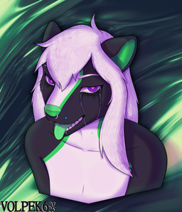 anthro aroused bodily_fluids crying facial_piercing female green_markings green_nose hair heart_eyes heart_symbol lip_piercing looking_at_viewer makeup markings mascara multiple_piercings piercing purple_eyes running_makeup running_mascara simple_background snakebite_piercing solo tears tongue tongue_out white_hair white_markings volpek6 mammal mephitid skunk absurd_res alternate_version_at_source hi_res signature