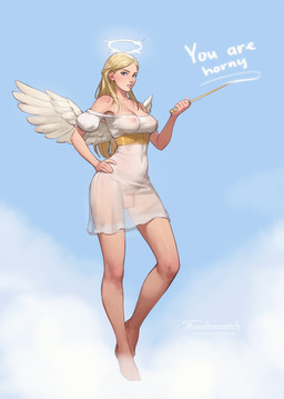 5_fingers 5_toes back_wings balls barefoot blonde_hair blue_eyes blue_sky breasts casual_exposure clothed clothed_gynomorph clothed_humanoid clothed_intersex clothing cloud detailed_background disappointed dress feathered_wings feathers feet fingers flaccid freckles front_view genitals gesture gynomorph gynomorph_humanoid hair halo hand_gesture hand_on_hip hand_on_own_hip holding_object holding_wand humanoid_genitalia humanoid_penis ineffective_clothing intersex intersex_humanoid light_body light_skin long_hair looking_at_viewer magic magic_wand medium_breasts nipples no_bra no_underwear not_furry on_cloud outside penis plantigrade pointing pose realistic_penis_size sky small_wings solo spread_wings standing text three-quarter_view toes translucent translucent_clothing translucent_dress wand white_body white_clothing white_dress white_feathers white_text white_wings wings tarakanovich angel angel_humanoid humanoid winged_humanoid 2021 english_text full-length_portrait hi_res portrait reaction_image