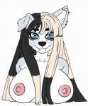 anthro areola breasts bust_portrait canid canine canis domestic_dog ear_piercing facial_piercing female mammal nipples piercing portrait punishedkom simple_background solo white_background