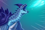ambiguous_gender blue_body blue_shell blue_tongue breath_powers elemental_manipulation feral fire fire_breathing fire_manipulation grey_body neck_spikes open_mouth red_eyes shell side_view simple_background solo spiked_shell spikes spikes_(anatomy) tongue imperatorcaesar species_request hi_res