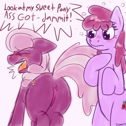 anus cutie_mark dialogue drunk duo female female/female feral genitals hair nude pink_hair quadruped substance_intoxication tail text vulva conditional_dnp skoon friendship_is_magic hasbro my_little_pony berry_punch_(mlp) cheerilee_(mlp) earth_pony equid equine horse mammal pony 1:1 2011 digital_media_(artwork) english_text