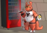 anthro beverage_can big_penis flaccid genitals looking_at_viewer male penis solo standing tapering_penis vending_machine thymine bandai_namco digimon digimon_(species) guilmon hi_res