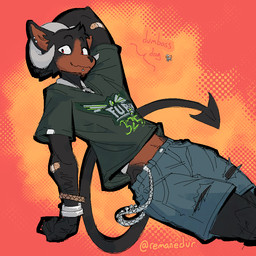 ambiguous_gender anthro band-aid bandage bottomwear clothed clothing fur horn looking_at_viewer piercing print_clothing print_shirt print_t-shirt print_topwear shirt shorts simple_background smile solo t-shirt tail text topwear conditional_dnp remanedur nintendo pokemon erini_(remanedur) canid canine generation_2_pokemon houndoom mammal pokemon_(species) 1:1 digital_media_(artwork) english_text nonbinary_(lore)