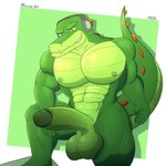 anthro balls big_pecs electronics genitals headphones humanoid_genitalia humanoid_penis looking_at_viewer male muscular muscular_male nipples non-mammal_balls non-mammal_nipples nude pecs penis simple_background solo tail luvian_art sega sonic_the_hedgehog_(series) vector_the_crocodile crocodile crocodilian reptile scalie 1:1 absurd_res digital_media_(artwork) hi_res