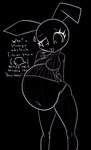 anthro anthro_pred belly big_belly breasts female female_pred looking_down looking_down_at_self male male_prey solo text vore cabezilla friday_night_funkin' vib-ribbon boyfriend_(fnf) vibri lagomorph leporid mammal rabbit english_text