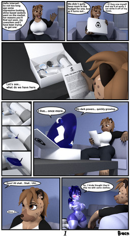 anthro blush breasts clothed clothing dialogue duo female greeting hair latex looking_at_viewer machine nude open_mouth smile text bacn elise_(bacn) kamilla_(bacn) android hyena mammal robot spotted_hyena 2018 3d_(artwork) comic digital_media_(artwork) english_text hi_res