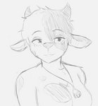 anthro bell big_breasts breasts female fur horn jewelry mottled mottled_body mottled_fur necklace piebald piebald_body piebald_fur smile solo thick_arms qunteki parsnip_(game) the_testimony_of_trixie_glimmer_smith bell_(totgs) bovid bovine cattle mammal bust_portrait monochrome portrait sketch