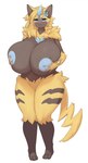 accessory anthro areola big_breasts blue_areola blue_nipples blush breasts female flower flower_in_hair fur genitals hair hair_accessory hand_on_breast huge_breasts nipples nude plant pokemorph simple_background solo solo_focus tail yellow_body yellow_fur inake nintendo pokemon generation_7_pokemon humanoid legendary_pokemon pokemon_(species) zeraora absurd_res digital_media_(artwork) hi_res