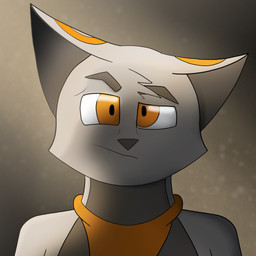 anthro confusion fur grey_body grey_fur kerchief male markings orange_eyes orange_kerchief orange_markings solo worried dinglethecat dingle_(dinglethecat) felid feline mammal hi_res