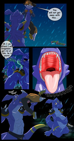 anthro anthro_pred anthro_prey belly big_belly black_text bottomwear clothed_prey clothing dialogue digestion digestion_noises fatal_vore footwear forced fur group hand_on_belly head_first holding_belly kneeling larger_pred looking_at_viewer male male_pred male_prey mouth_shot muscular muscular_anthro muscular_male night nude_male nude_pred onomatopoeia open_mouth oral_vore orange_body orange_fur outside pants purple_body raining rumbling_stomach sharp_teeth shirt shoes size_difference smile sound_effects speech_bubble standing tail teeth text tongue tongue_out topwear trio unwilling_prey vore wet wet_body willing_pred yellow_body green_roon mythology vore_planet dragoneer_(character) green_roon_(character) canid canine dragon fox mammal mythological_creature mythological_scalie scalie colored comic english_text hi_res signature