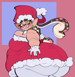 big_breasts big_butt black_eyebrows black_hair blush bodily_fluids breasts butt christmas_clothing christmas_dress christmas_headwear claws clothed clothed_female clothed_humanoid clothing dress ear_piercing ear_ring eyebrows eyelashes female female_humanoid fully_clothed fully_clothed_female fully_clothed_humanoid fur_trim_dress gloves green_ear_ring green_eyes hair handwear hat headgear headwear holding_own_butt holidays huge_butt huge_thighs humanoid_pointy_ears leggings legwear light long_hair looking_at_viewer looking_back looking_back_at_viewer obese obese_female obese_humanoid overweight overweight_female overweight_humanoid piercing pointy_ears pseudo_hair pupils rectangle red_clothing red_dress red_pupils ring_piercing santa_hat solo standing star_pupils sweat tan_body tan_hair tan_skin tentacle_hair tentacles thick_thighs white_clothing white_gloves white_handwear white_leggings white_legwear fizzooka christmas nintendo splatoon callie_(splatoon) aquatic cephalopod humanoid inkling mollusk 2024 cel_shading colored digital_drawing_(artwork) digital_media_(artwork) english_description half-length_portrait hi_res lighting portrait shaded