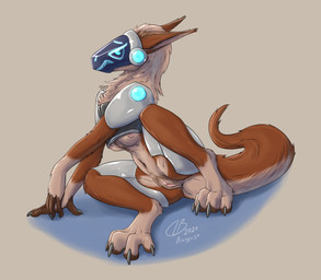 4_toes anthro anus breasts brown_body brown_fur chest_tuft claws feet female fur genitals humanoid_genitalia humanoid_vulva long_ears looking_at_viewer lying machine multicolored_body multicolored_fur nipples presenting presenting_vulva pubes screen screen_face semi-anthro simple_background solo spread_legs spreading tail tan_body tan_fur toes tuft two_tone_body two_tone_fur vulva clb protogen 2020 dated shaded signature
