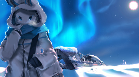 animal_ears anthro aurora_(phenomenon) bag blue_eyes breath chinese_commentary clothed clothing cloud cold commentary desolate destroyed_vehicle detailed_background english_commentary footprint fox_ears freely_redistributable fur hood hooded_jacket jacket landscape looking_aside machine male moon night outside parted_lips ruins scenery shoulder_bag sky snow solo star star_(sky) starry_sky text topwear train tsurime vehicle white_body white_clothing white_fur white_jacket white_topwear winter wreckage tyson_tan cc-by-sa creative_commons electric_hearts sync_series cloud_the_robot_fox android arctic_fox canid canine fox mammal robot true_fox 2008 absurd_res adobe_photoshop_(artwork) digital_media_(artwork) hi_res url wallpaper widescreen