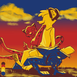 anthro cheek_tuft clothed clothing color_swatch ear_tuft exercise facial_tuft female fully_clothed fur group head_tuft male markings outside push-up sitting sitting_on_another spots spotted_body spotted_fur tuft workout theblueberrycarrots marc_(theblueberrycarrots) milo_(juantriforce) stephie_(fraydia1) african_wild_dog canid canine cheetah felid feline lynx mammal 1:1 2020 hi_res restricted_palette