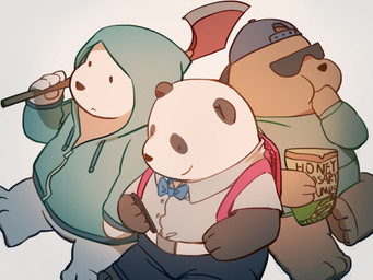 axe cellphone clothing electronics eyewear group melee_weapon phone simple_background sunglasses weapon white_background gharne cartoon_network we_bare_bears grizzly_(we_bare_bears) ice_bear_(we_bare_bears) panda_(we_bare_bears) bear brown_bear giant_panda grizzly_bear mammal polar_bear ursine 4:3 hi_res