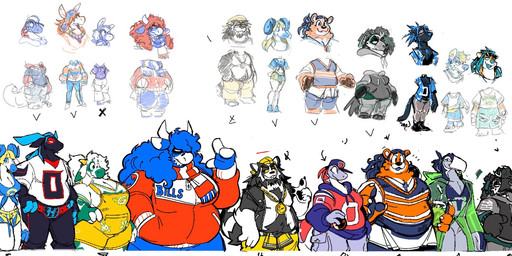 ambiguous_gender anthro beak black_body black_fur black_hair blue_body blue_fur blue_hair bottomwear brown_body brown_fur clothing female fur green_body green_fur grey_body grey_scales group hair hat headgear headwear horn jacket lineup male overweight packers pants scales scarf shirt shorts slim sport sweater topwear white_body white_fur white_hair boot_(artist) buffalo_bills carolina_panthers chicago_bears denver_broncos green_bay_packers houston_texans jacksonville_jaguars los_angeles_chargers los_angeles_rams new_england_patriots nfl philadelphia_eagles pittsburgh_steelers san_francisco_49ers green_bay_gal asinus bear bovid bovine buffalo canid canine canis caprine donkey equid equine goat lizard mammal reptile scalie sheep wolf yak 2026 hi_res