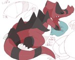 absurd_res ambiguous_gender anthro belly crocodilian eyes_closed generation_5_pokemon hi_res japanese_text krookodile nintendo pokemon pokemon_(species) red_body red_scales reptile scales scalie sleeping solo text white_belly winte