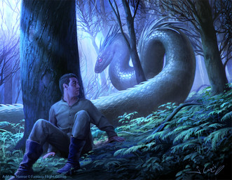ambiguous_gender boots clothing detailed_background duo feral footwear forest green_body green_scales hiding looking_back macro male night outside plant scales shirt shoes topwear tree joshua_cairos arkham_horror:_the_card_game fantasy_flight_games human mammal reptile scalie snake digital_media_(artwork) official_art