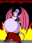 accessory anthro belly big_belly boots bottomwear breasts claws cleavage clothed clothing collar evil_grin fangs female fire footwear fur hair hair_accessory hairband hell loincloth looking_at_viewer navel obese obese_anthro obese_female overweight overweight_anthro overweight_female ponytail purple_body purple_fur red_eyes shoes smile solo spread_wings standing teeth topwear underground wings hectorthewolf all_dogs_go_to_heaven don_bluth mythology belladonna_(all_dogs_go_to_heaven) canid canid_demon canine canis demon domestic_dog hellhound mammal mythological_canine mythological_creature 2009