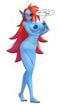 abs anthro big_breasts blush breasts eye_patch eyewear female hair long_hair nipple_piercing nipples piercing red_hair scar shy solo speech_bubble anarchy_puppet undyne_(underfell) fish humanoid marine absurd_res hi_res