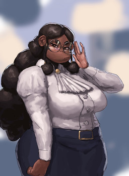 anthro belt bottomwear brown_body brown_eyes brown_fur brown_hair clothed clothing collared_shirt dress_shirt eyewear female fur glasses hair long_hair looking_at_viewer pencil_skirt pigtails round_glasses shirt simple_background skirt solo topwear wearing_glasses redustheriotact oona_(duppio) haplorhine mammal monkey primate 2025 hi_res