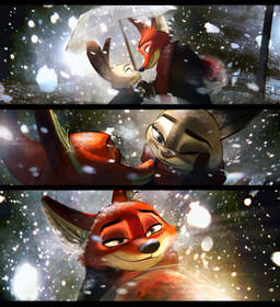 anthro anthro_on_anthro bodily_fluids clothed clothing duo female fingers flower fur grey_body grey_fur half-closed_eyes interspecies long_ears male male/female multicolored_body multicolored_fur narrowed_eyes one_eye_closed orange_body orange_fur plant predator/prey scarf snow standing tan_body tan_fur tears umbrella nibkman0304 disney zootopia judy_hopps nick_wilde canid canine european_rabbit fox lagomorph leporid mammal oryctolagus rabbit red_fox true_fox comic hi_res